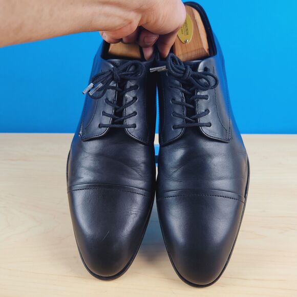 Hugo Boss Dressapp Mens‎ Size 7 Derby shoes Black Leather Blutcher shoes cap toe main image 6